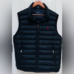 Polo by Ralph Lauren Black Quilted Duck Down & feather Puffer Vest with Red Pony